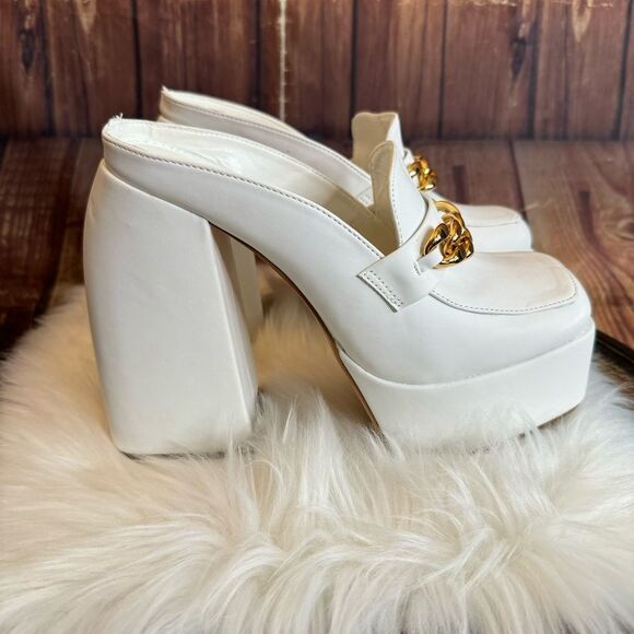 Shein Women’s White Faux Leather Platform Chunky Mules Shoes Size 8 - Picture 4 of 12